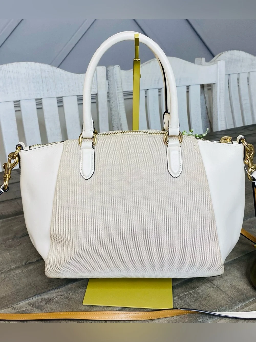 COACH Elise Satchel Horse & Carriage Jacquard Canvas White Leather Crossbody Bag